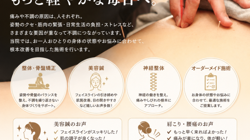 肩こり腰痛疲労感、その不調、我慢していませんか？